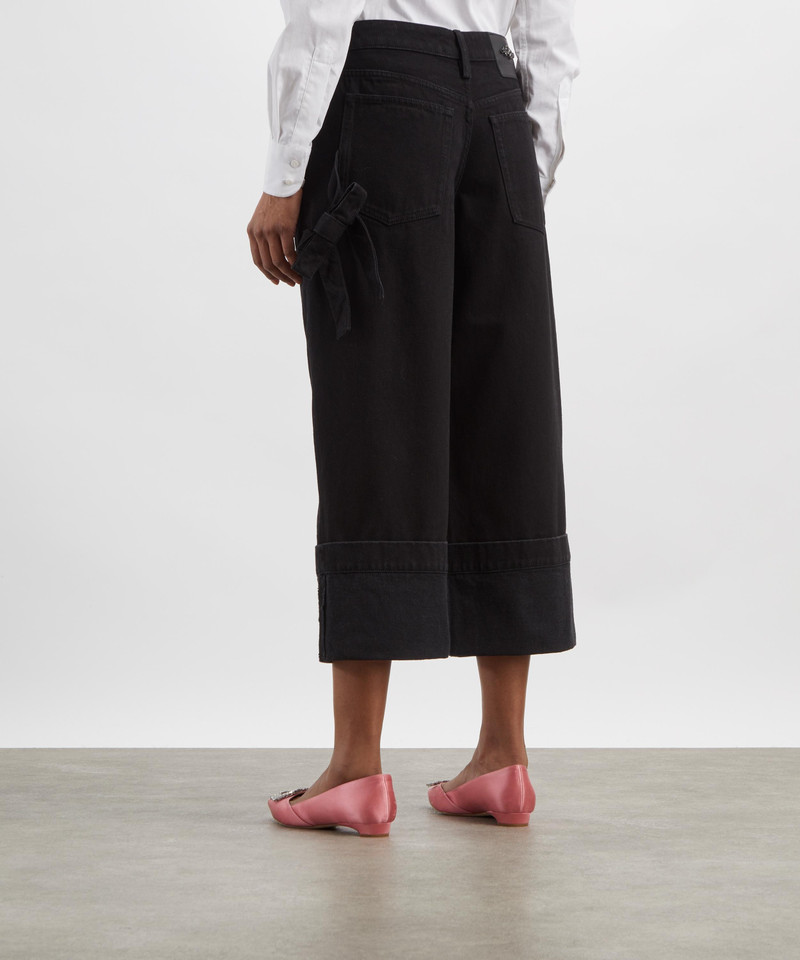 Black Turned-Up Cropped Wide-Leg Jeans 4