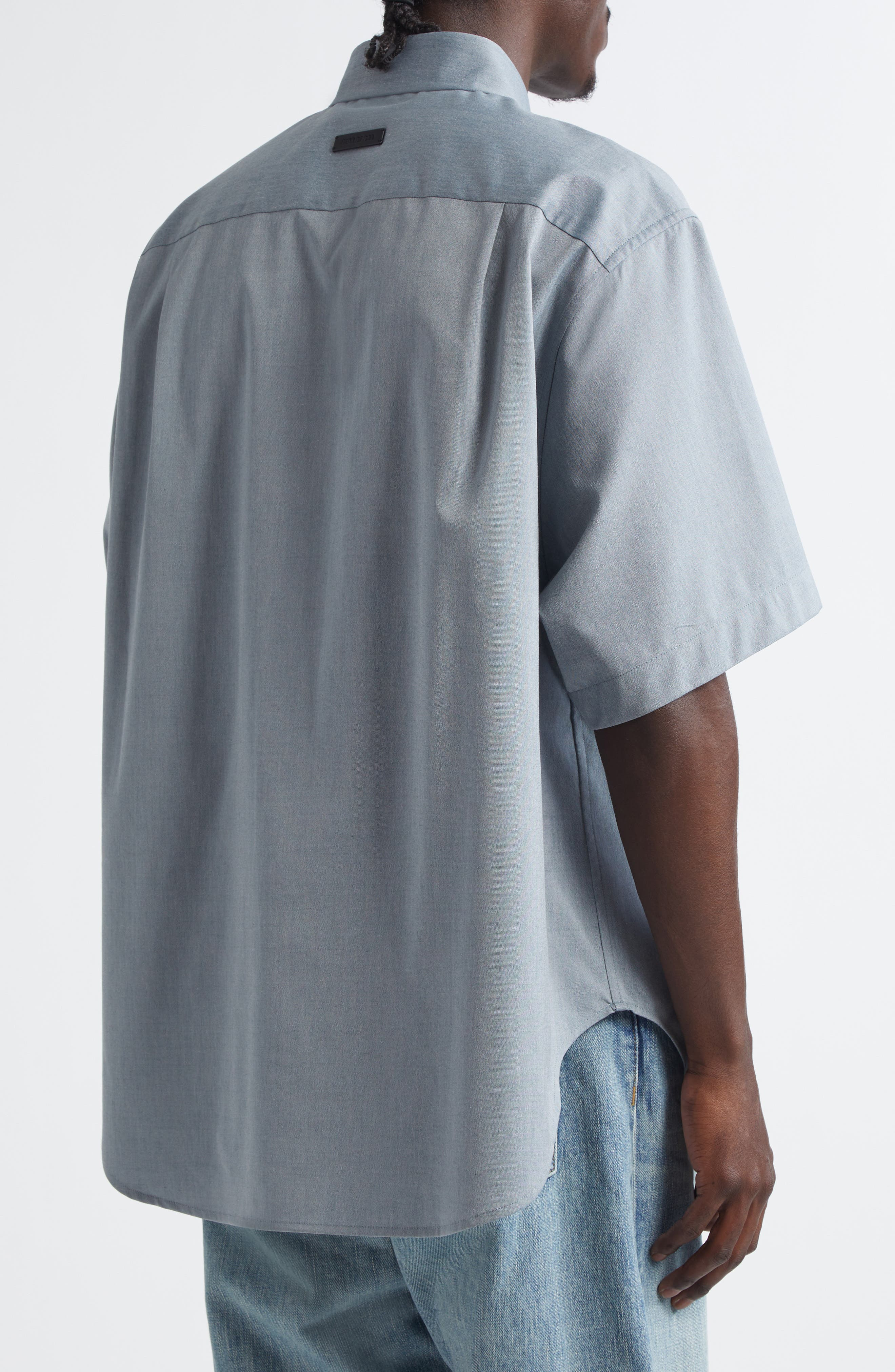 Fear of God Short Sleeve Cotton & Wool Stretch Oxford Button-Up Shirt in Melange Slate at Nordstrom - 3