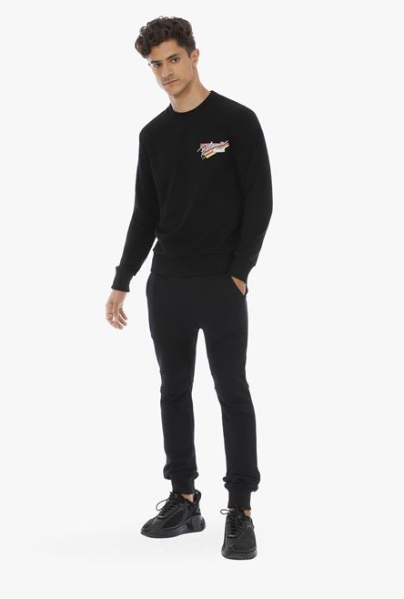 Black cotton sweatshirt with multicolor Balmain Paris logo print - 2