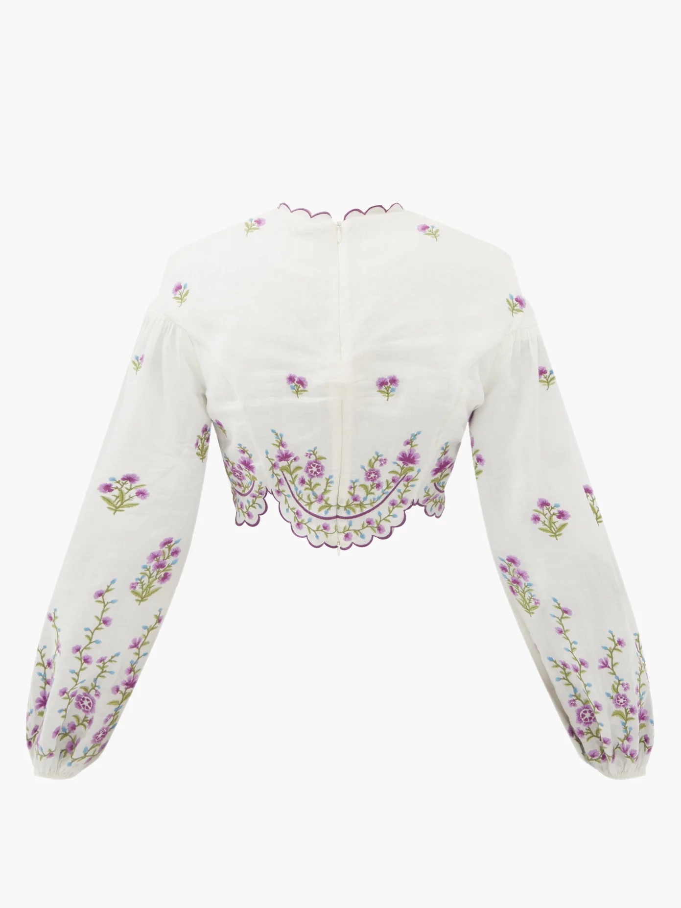 Poppy cropped floral-embroidered canvas top - 4