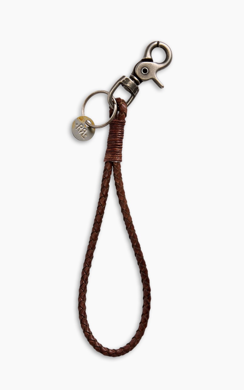 BRAIDED LEATHER KEY FOB BROWN/SILVER - 1
