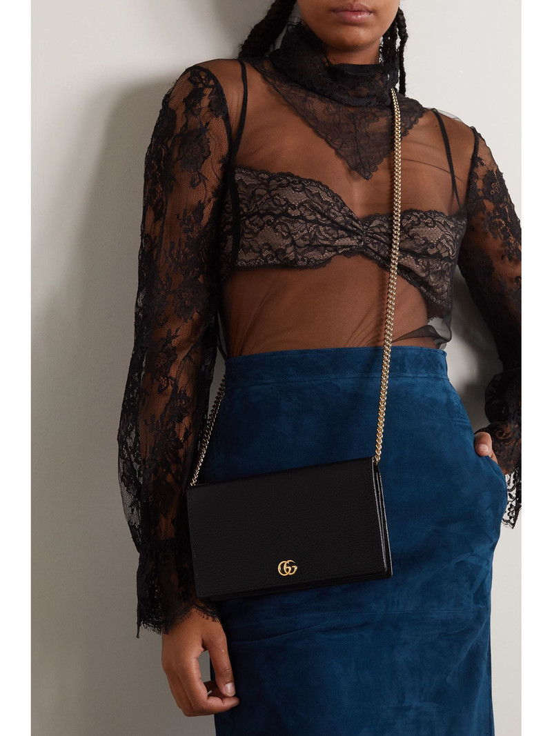 GUCCI Petite Marmont textured-leather wallet Black outlook