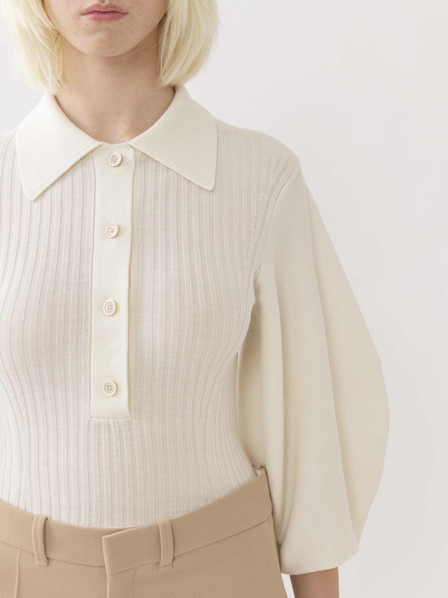 BALLOON-SLEEVE POLO SWEATER - 6
