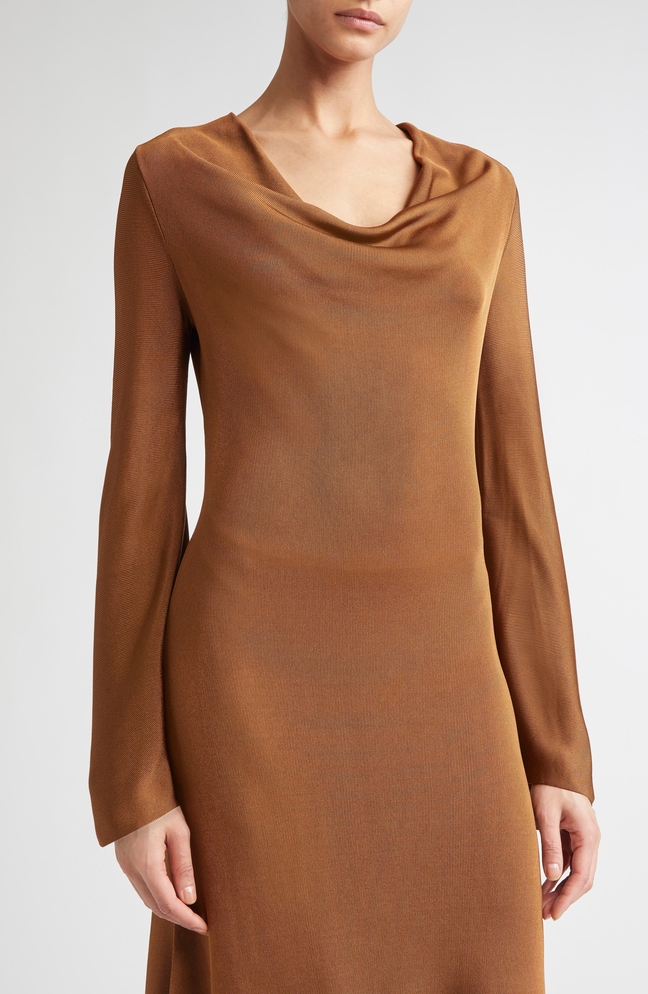 Altuzarra Milda Cowl Neck Long Sleeve Jersey Dress in Saddle at Nordstrom - 4