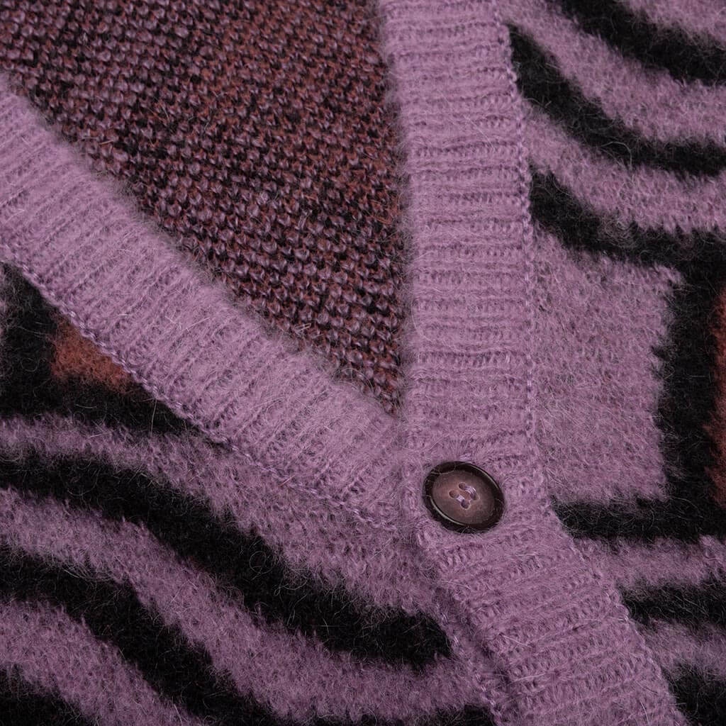 WAVY JACQUARD MOHAIR CARDIGAN - PINK/RUST - 4
