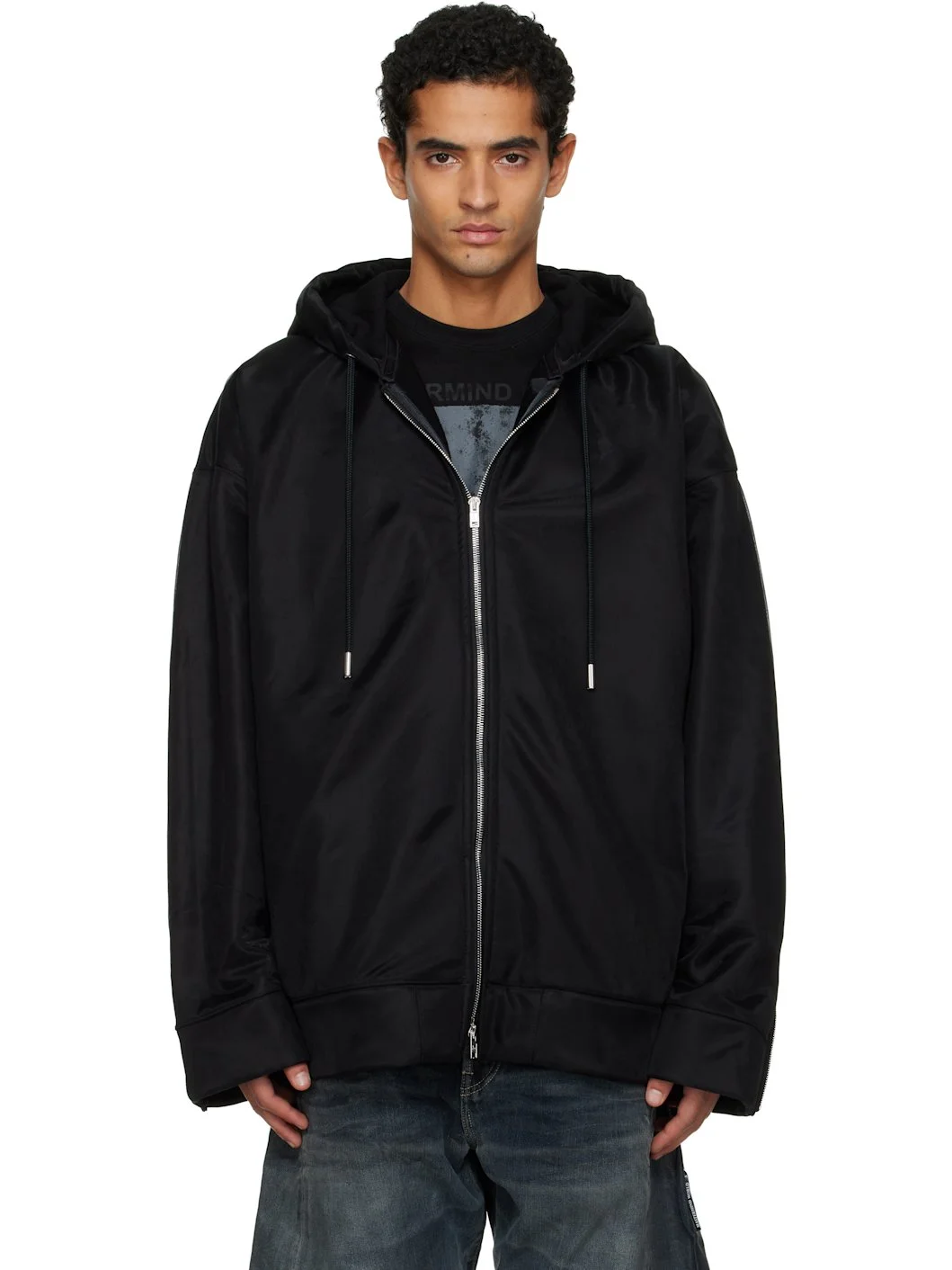 Black Sheer Layered Zip-Up Jacket - 1