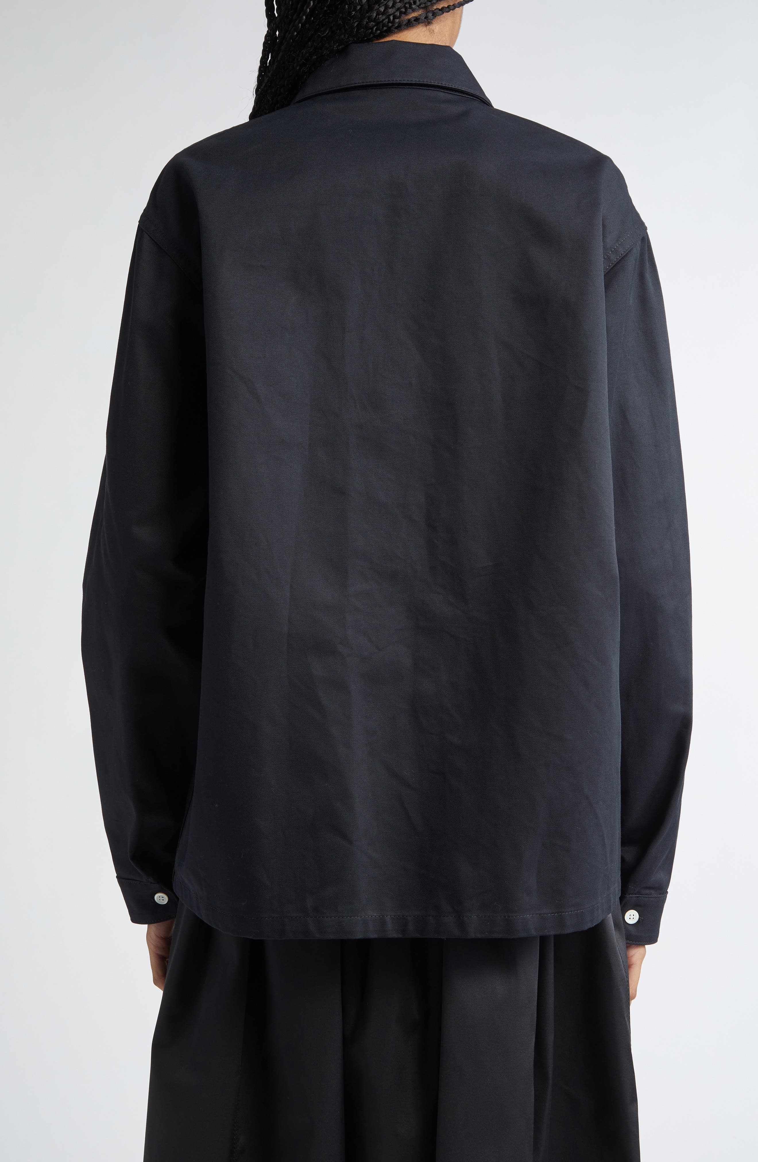 Marni Logo Embroidered Cotton Gabardine Shirt Jacket in Black at Nordstrom - 3