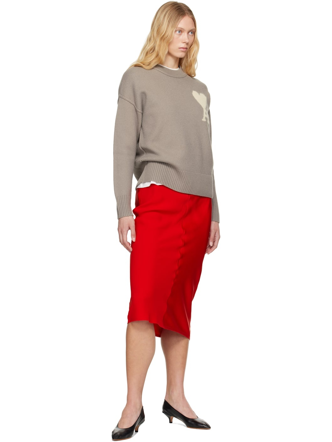 Red Straight Midi Skirt - 4
