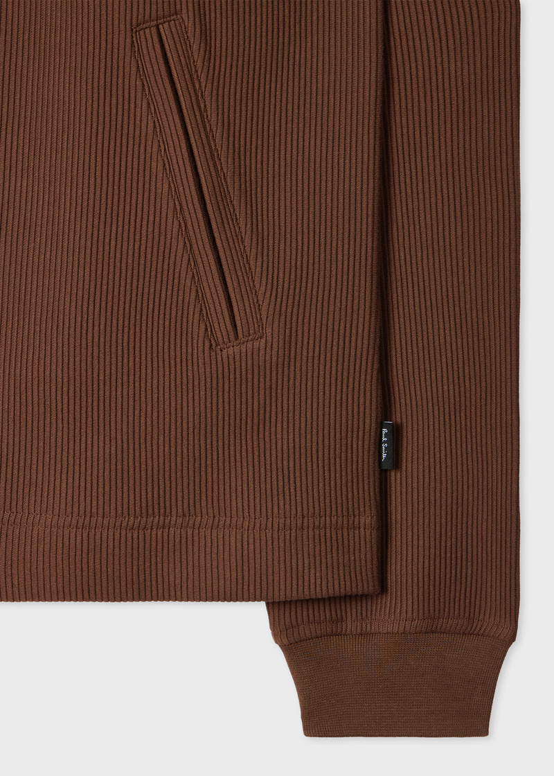Paul Smith Brown Cotton Ribbed Zip Through Sweatshirt outlook