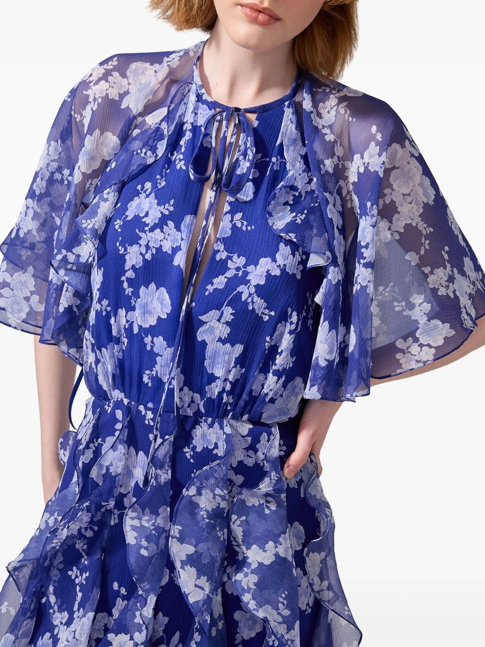 floral-print ruffled silk dress - 4
