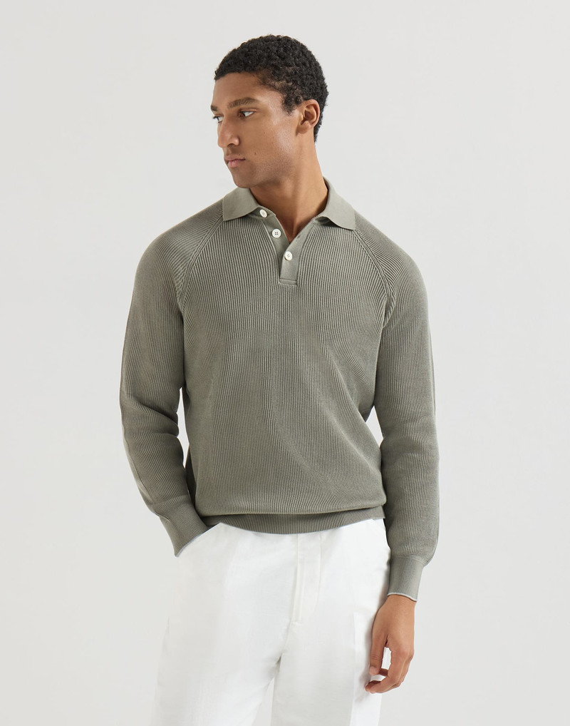 Cotton English rib knit polo with long raglan sleeves 2