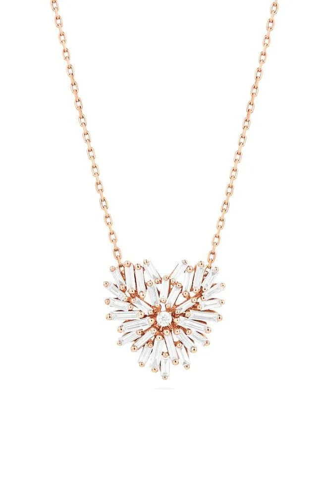 Diamond Mini Heart Necklace - Rose Gold - 1