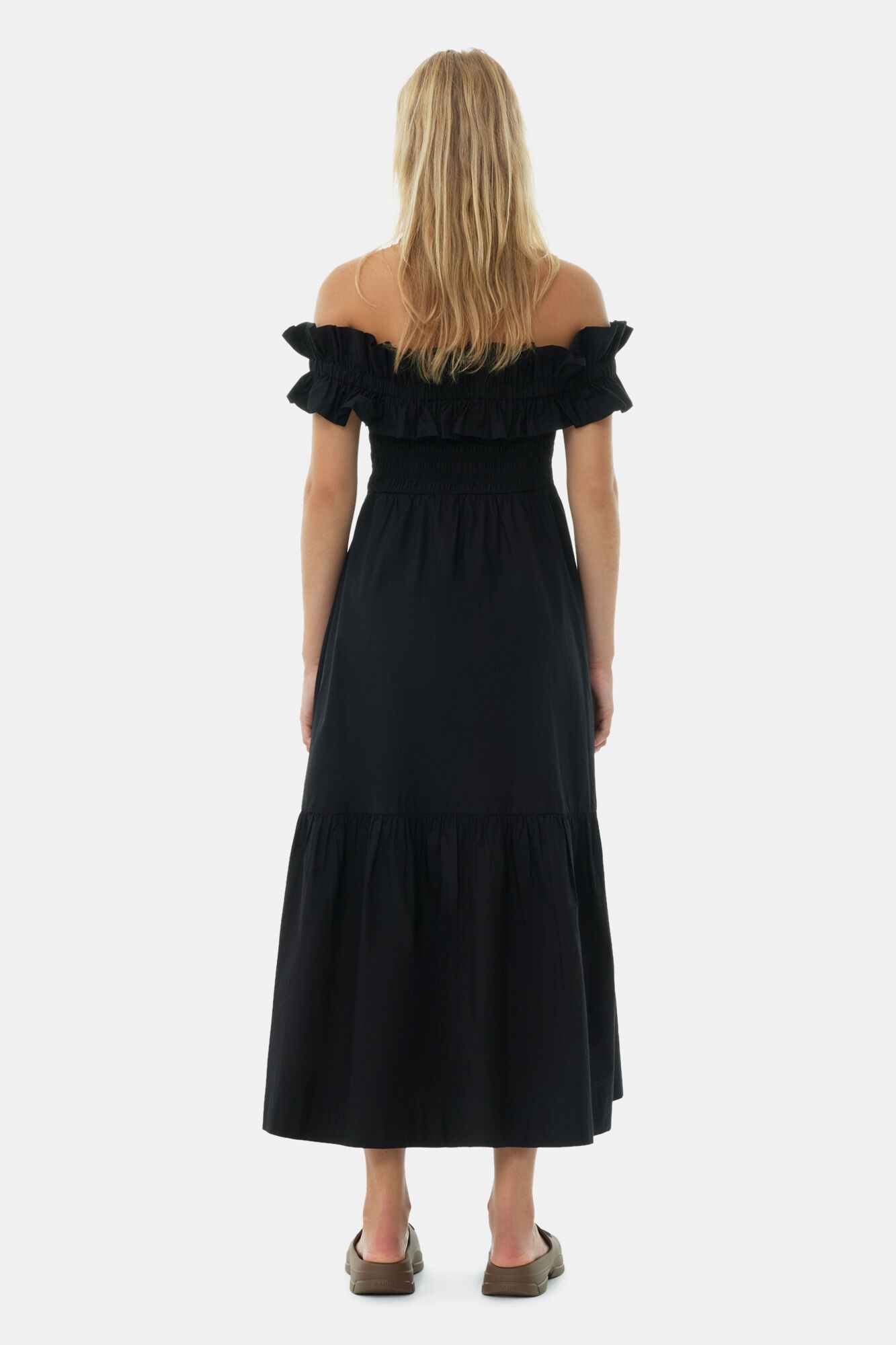 BLACK COTTON POPLIN LONG SMOCK DRESS - 5