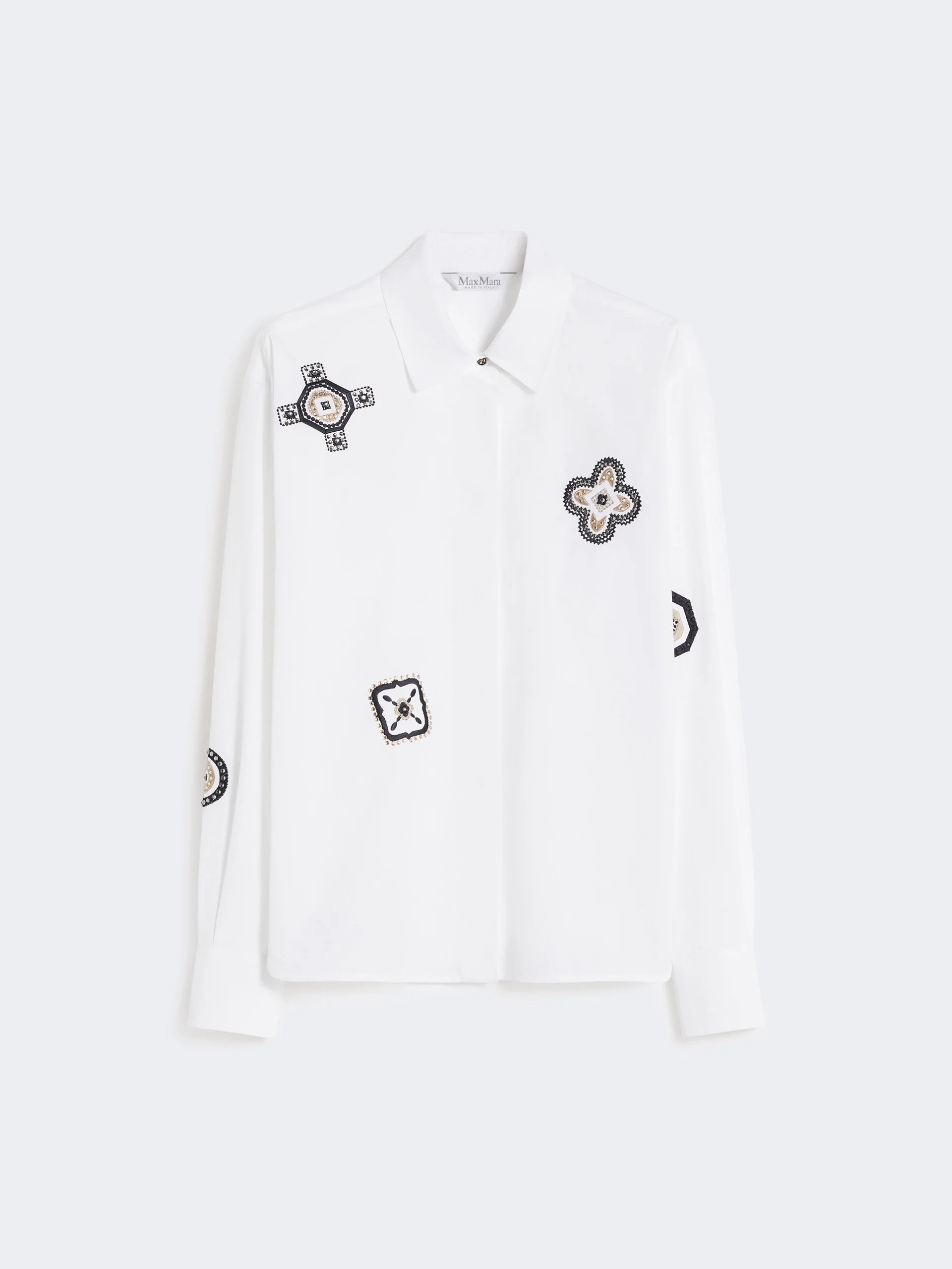Embroidered poplin shirt - OPTICAL WHITE - 1