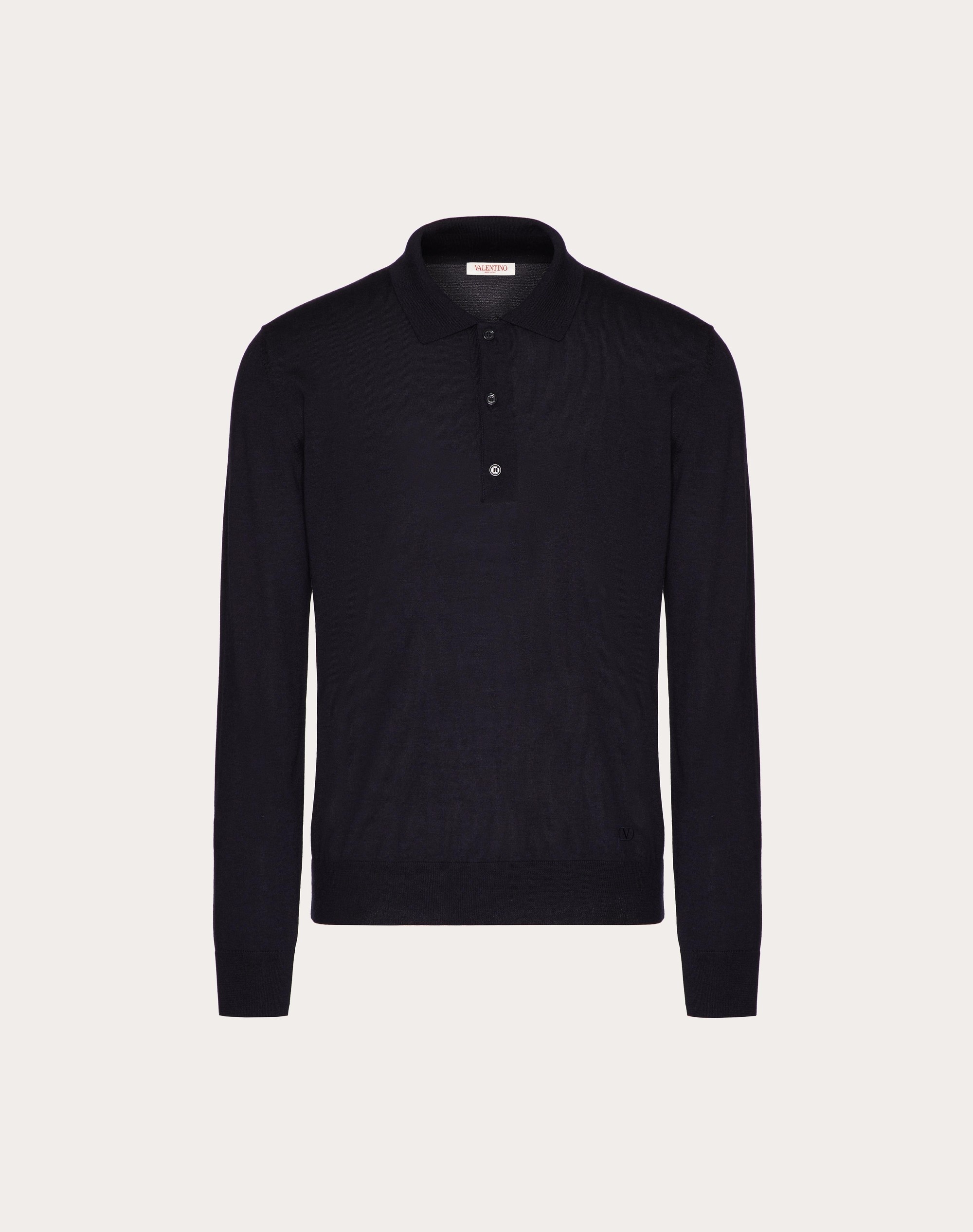 LONG-SLEEVE CASHMERE AND SILK POLO SHIRT WITH VLOGO SIGNATURE EMBROIDERY - 1