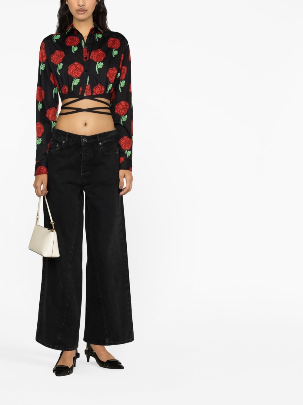 floral-print cropped blouse - 2