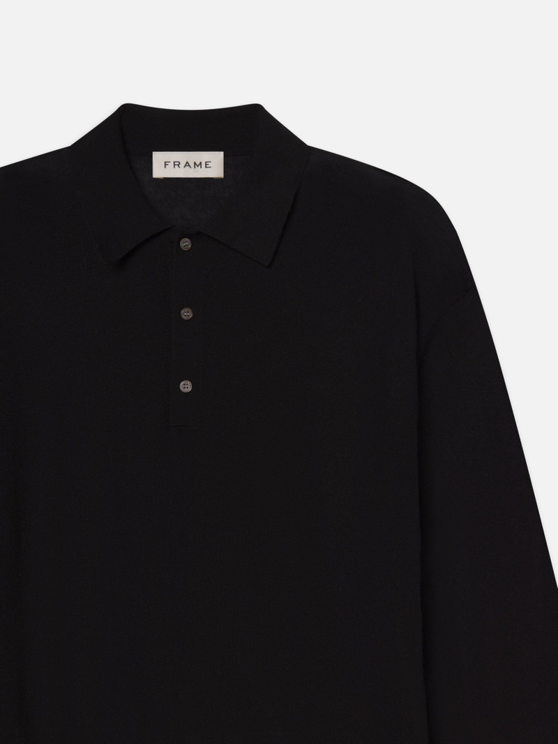 FRAME Superfine Polo Sweater in Black outlook