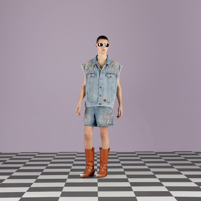 GUCCI Denim vest with crystal trim outlook