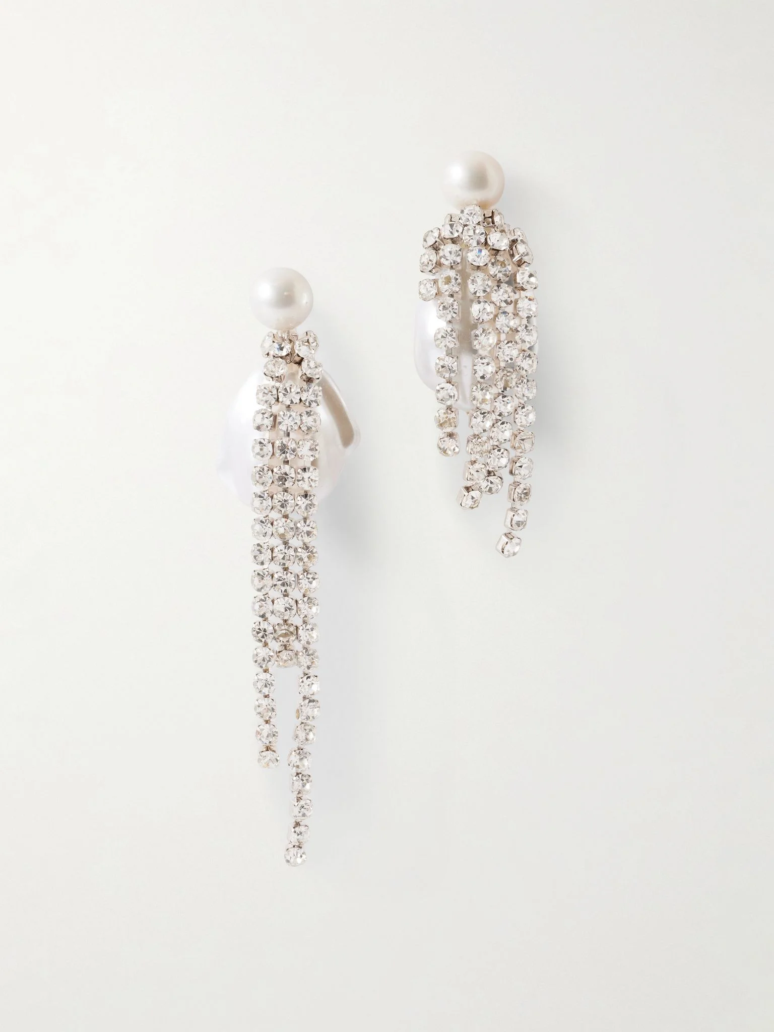 Rhodium-plated pearl and crystal earrings White - 1
