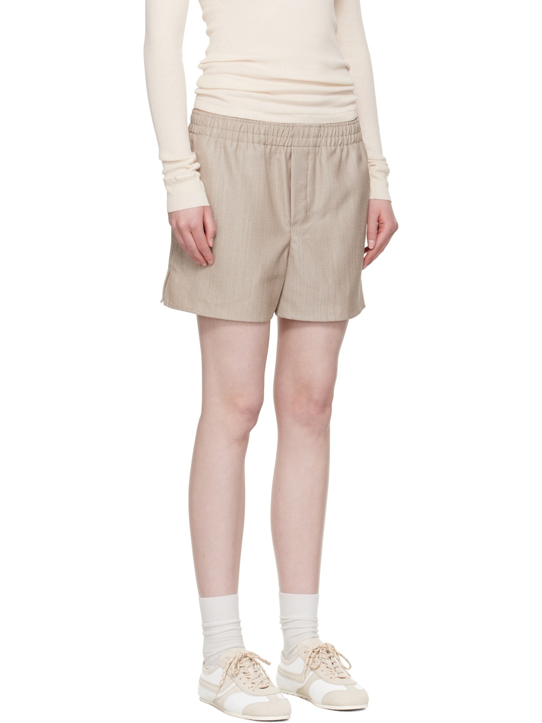 Beige Wool Elasticated Shorts - 2