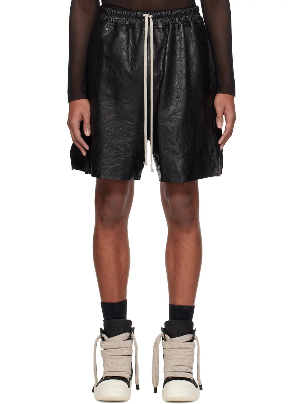 Black Temple Boxer Leather Shorts - 1