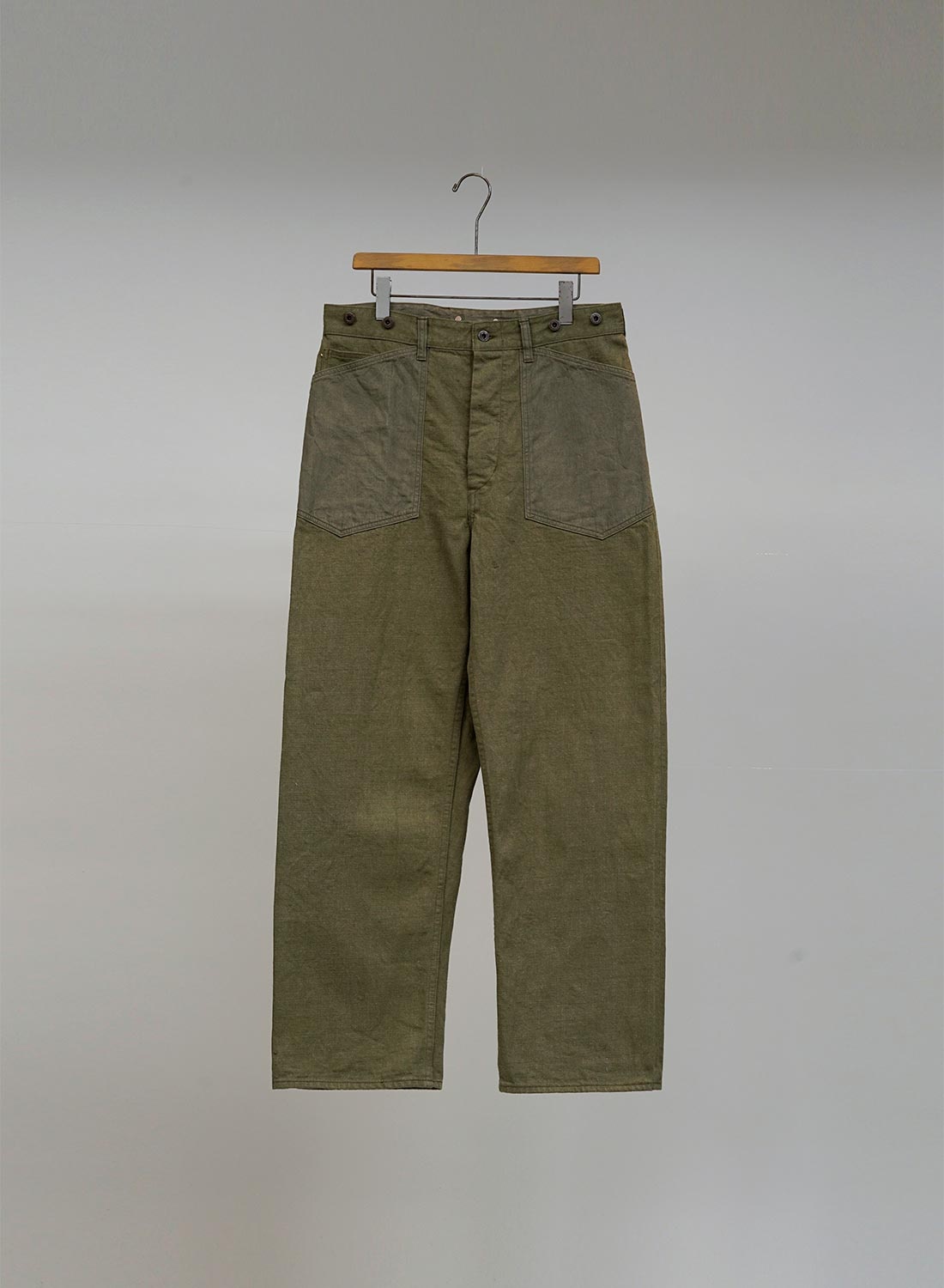 Nigel Cabourn 30's Deck Pant 12.5oz Denim in Green | REVERSIBLE