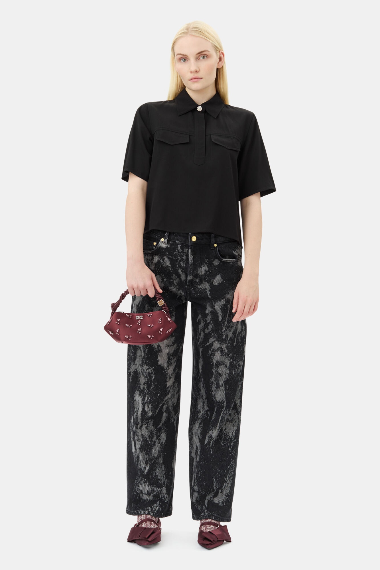 BLACK VISCOSE TWILL SHIRT - 2
