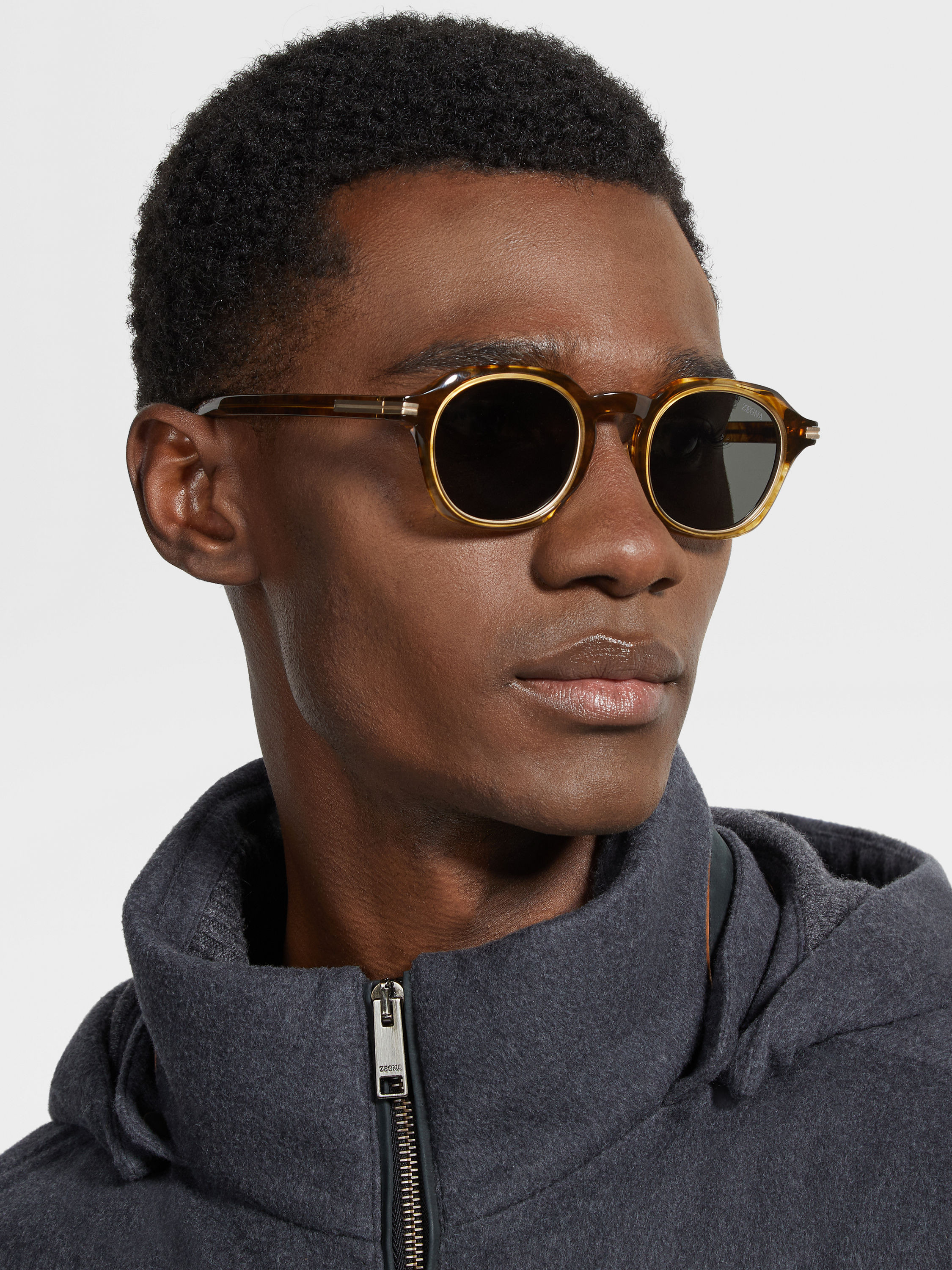 TRANSPARENT LIGHT BROWN ACETATE AND TITANIUM SUNGLASSES - 4