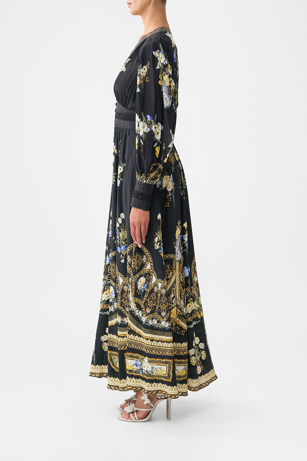 SHAPED WAISTBAND DRESS WITH GATHERED SLEEVES - 4