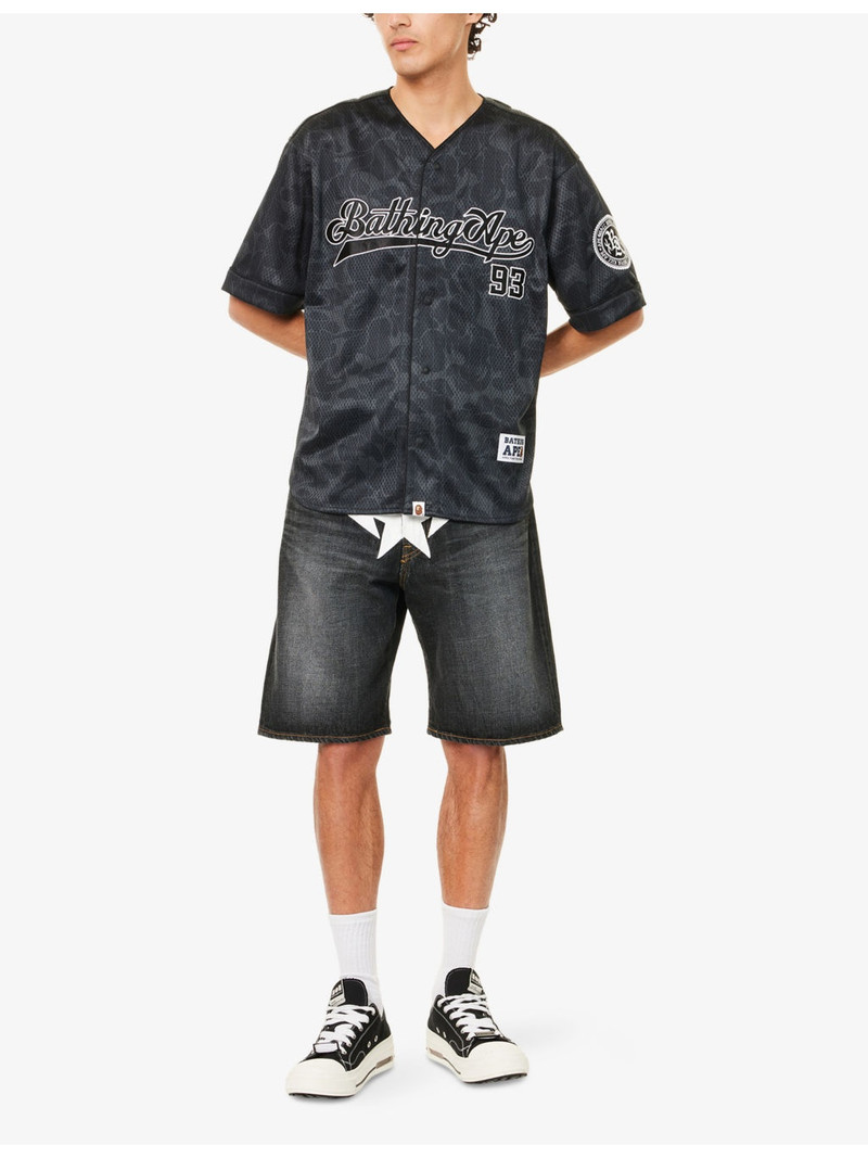 A BATHING APE® Logo-Embellished Perforated Woven Baseball Shirt outlook