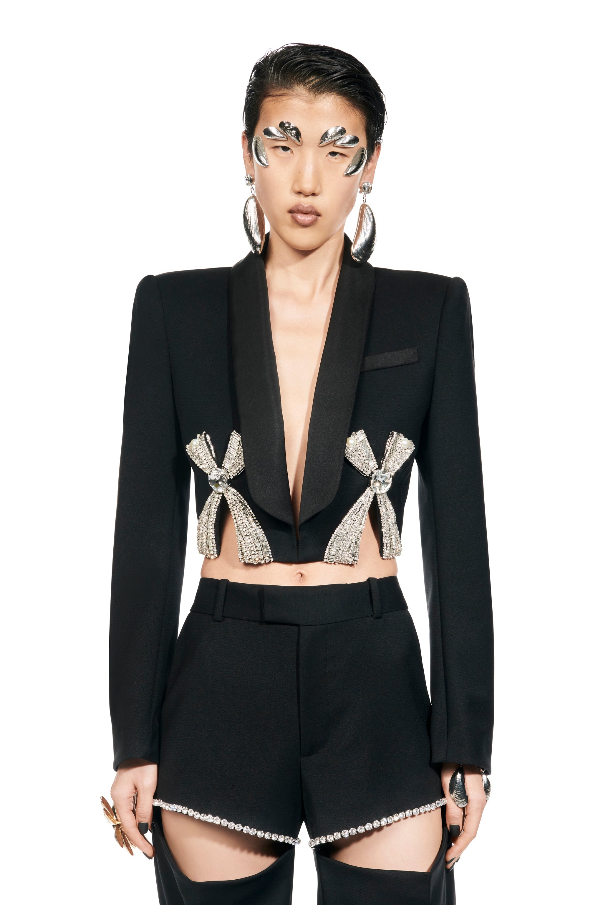 DECO BOW SLIT CROPPED BLAZER - 3