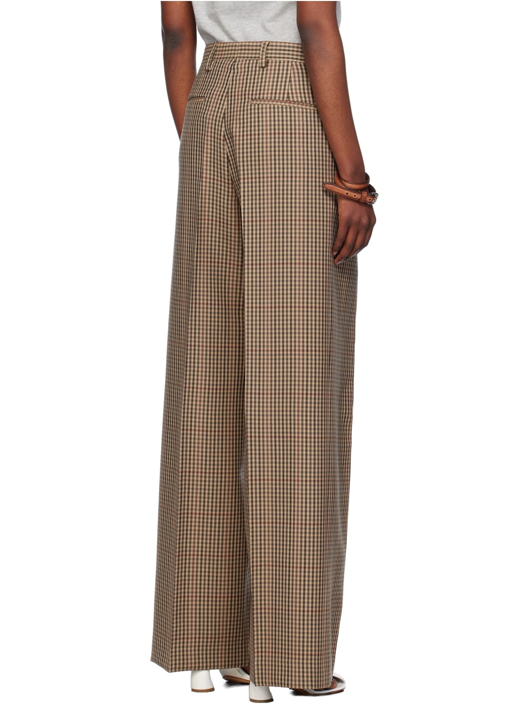Beige Check Trousers - 3