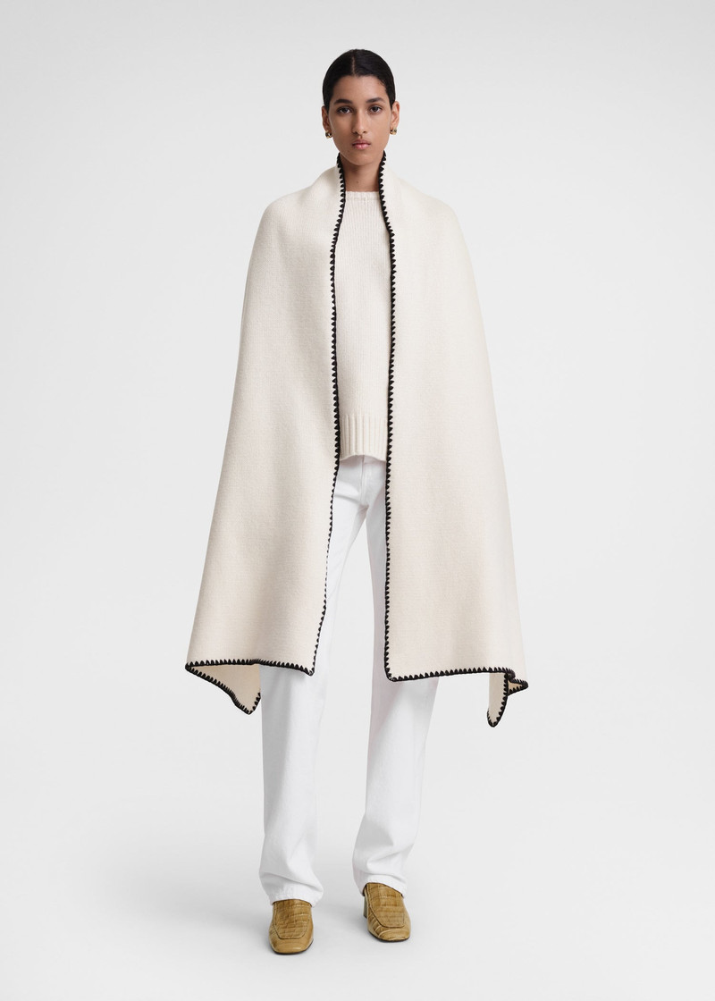 Embroidered wool cashmere scarf snow 3