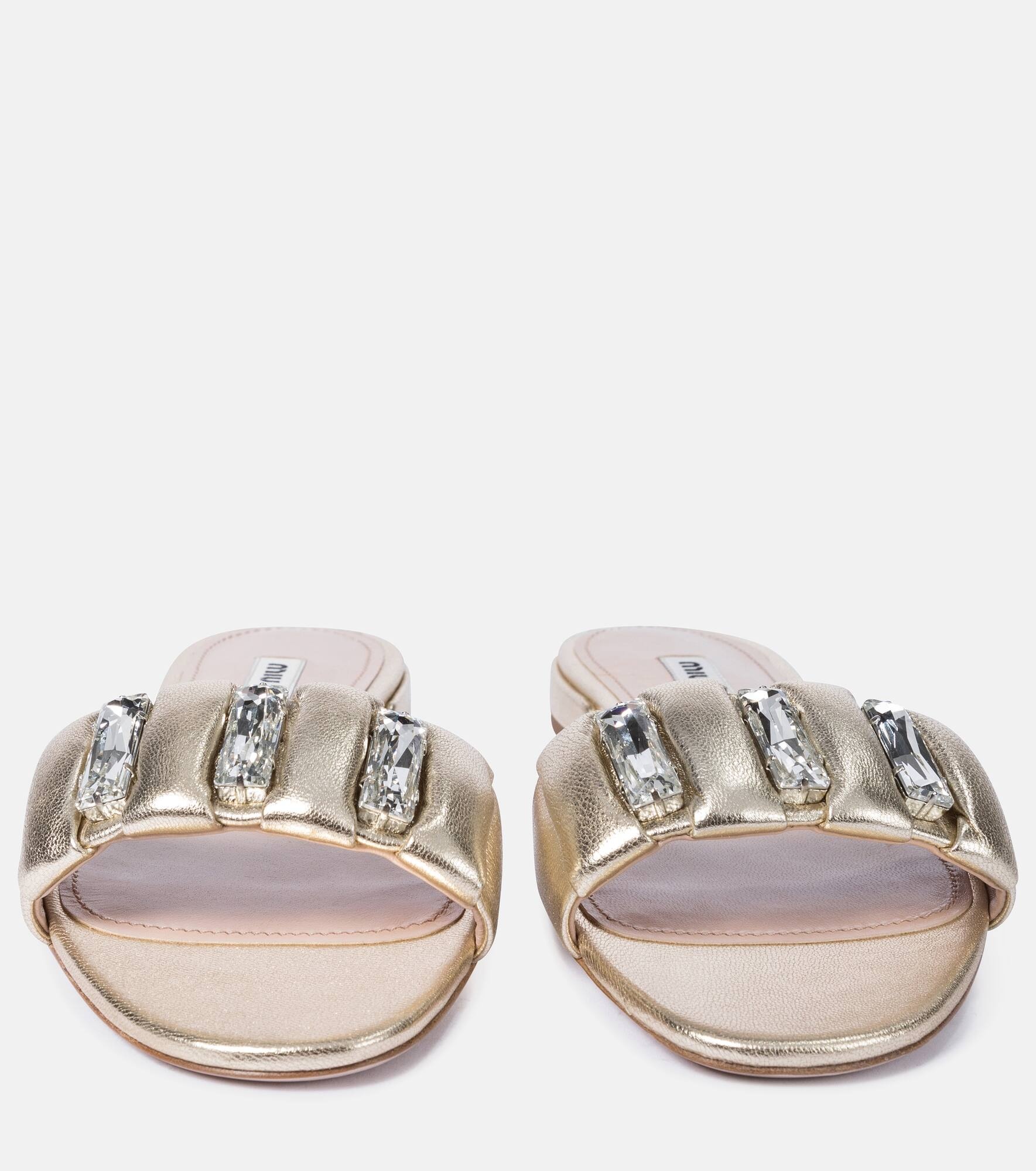 Embellished leather slides - 5