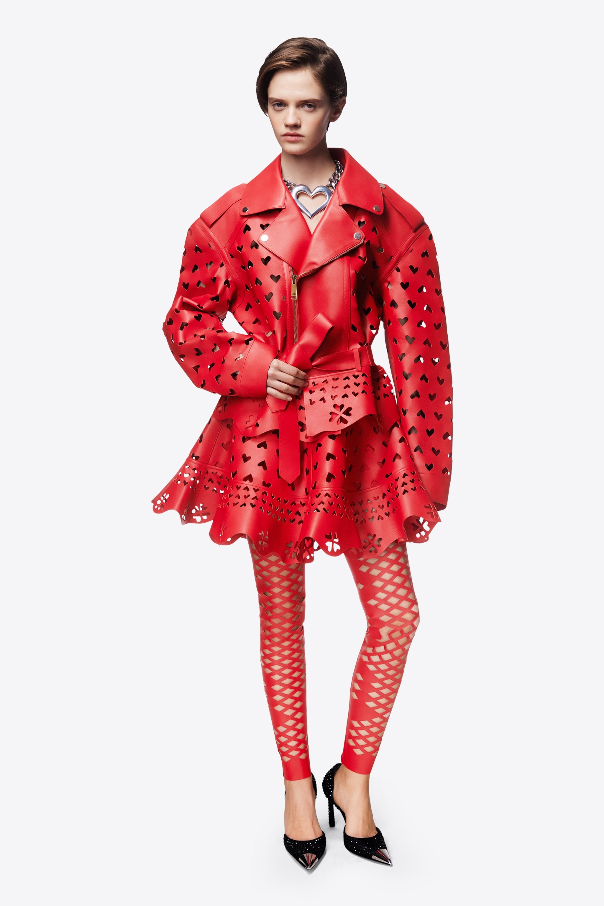LASER-CUT LEATHER HEART MOTO JACKET - 4