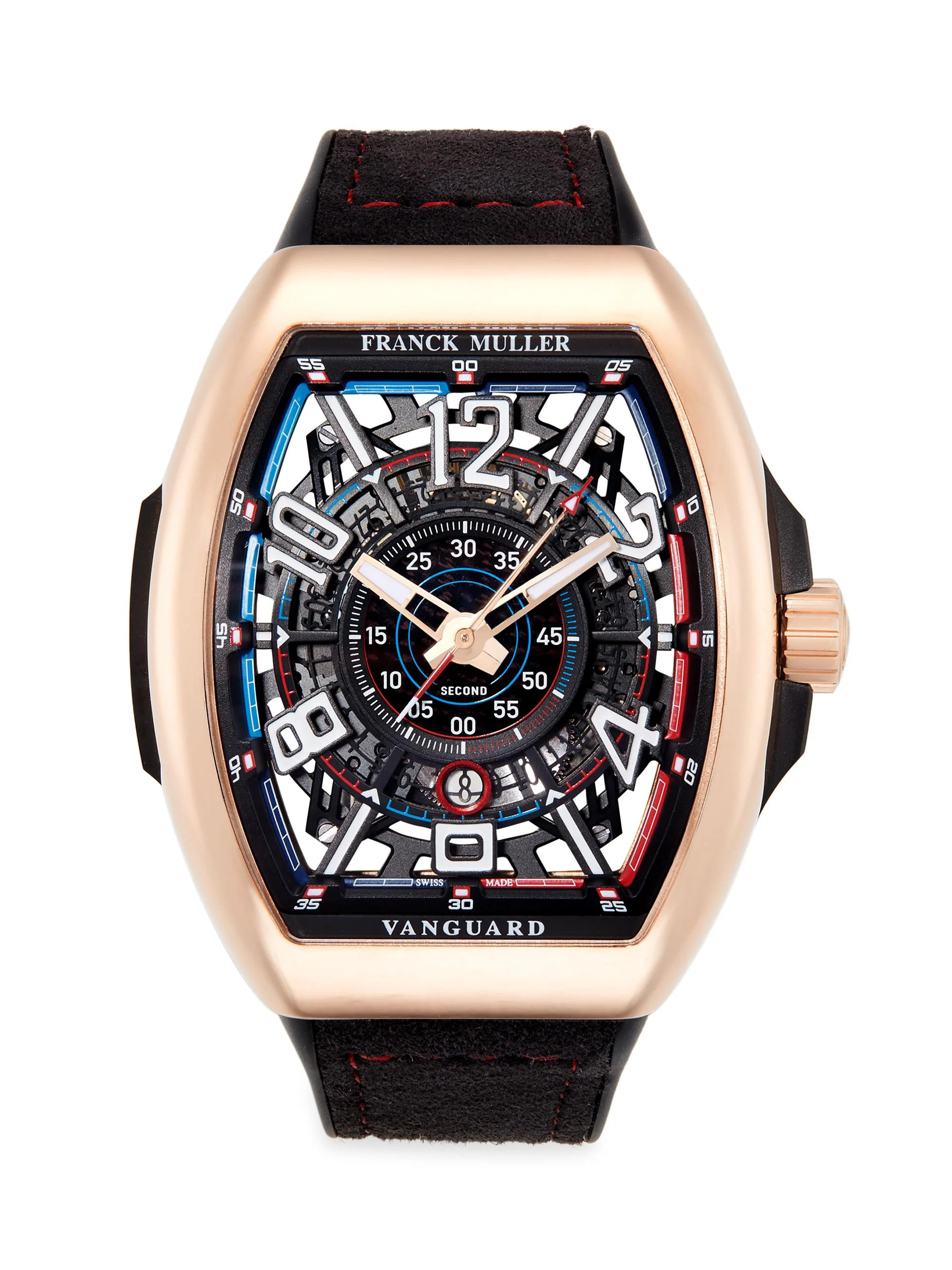 Men's Vanguard 18K Rose Gold, Leather, & Rubber Skeleton Watch - 1