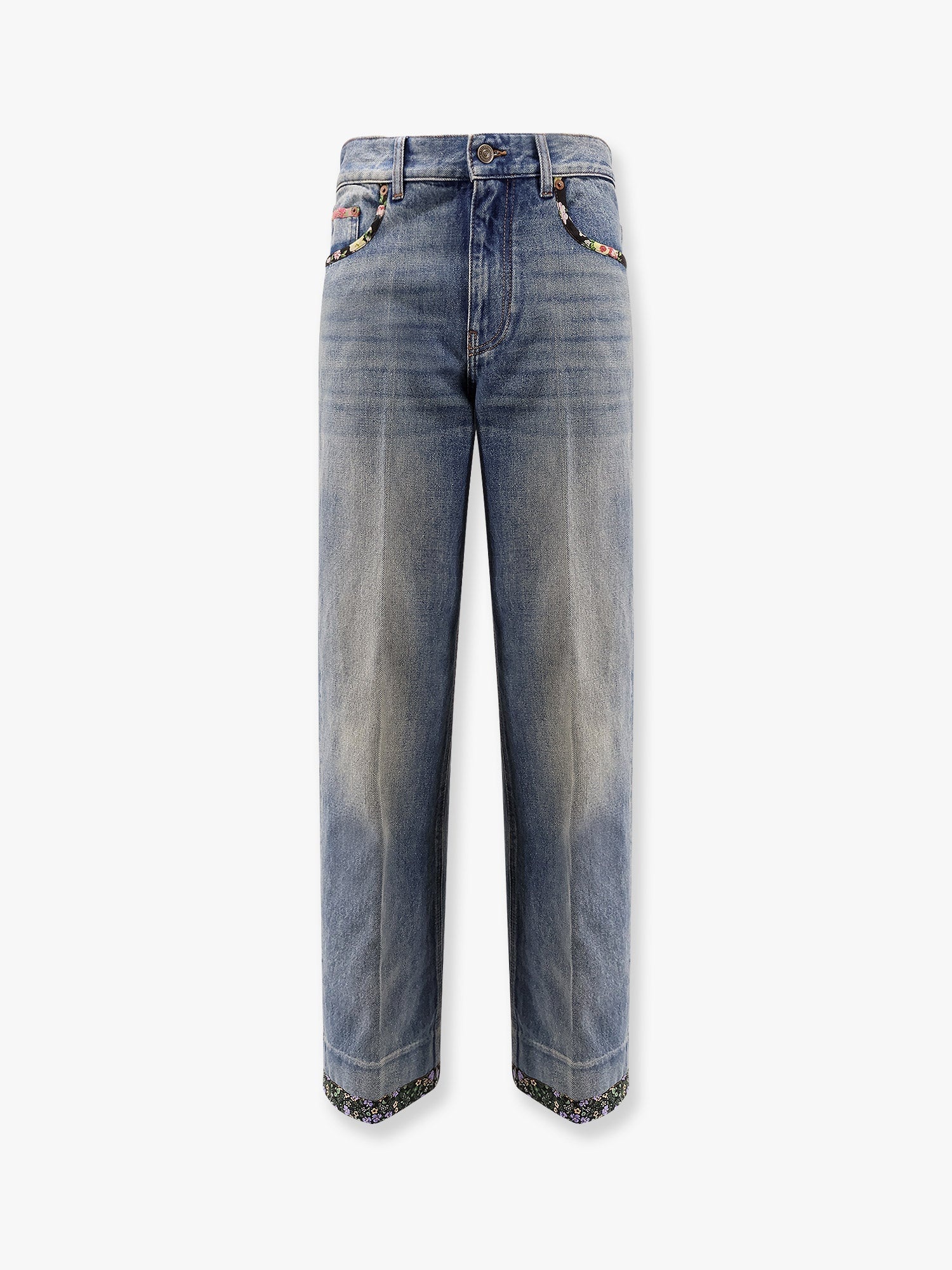 デニム・ジーパン VALENTINO Jeans with floral print fabric border detail Valentino Jeans with floral print fabric border detail