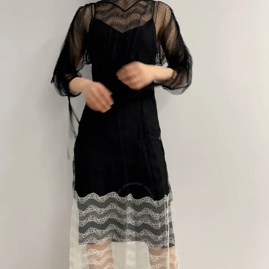 Burberry Ladies Black Geometric Lace Dress With Gathered-sleeves - 3