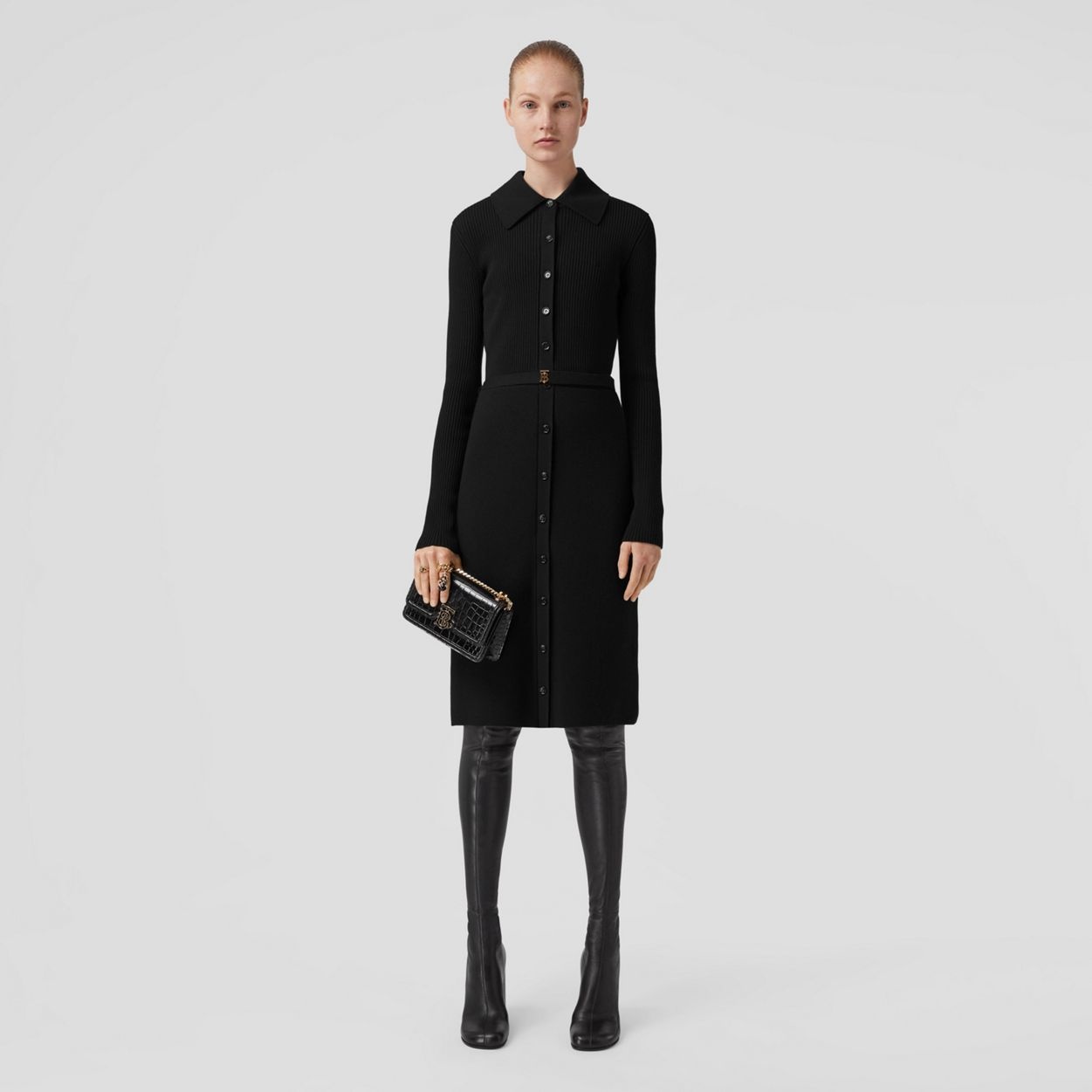 Monogram Motif Rib Knit Wool Dress - 2