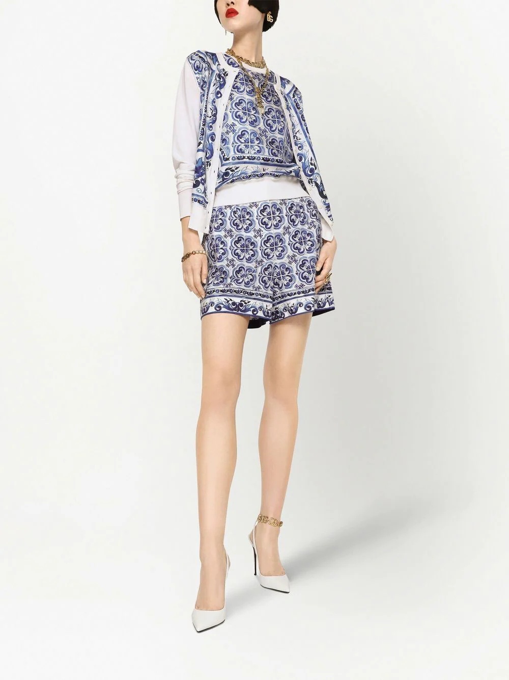 Majolica-print sleeveless knitted top - 2