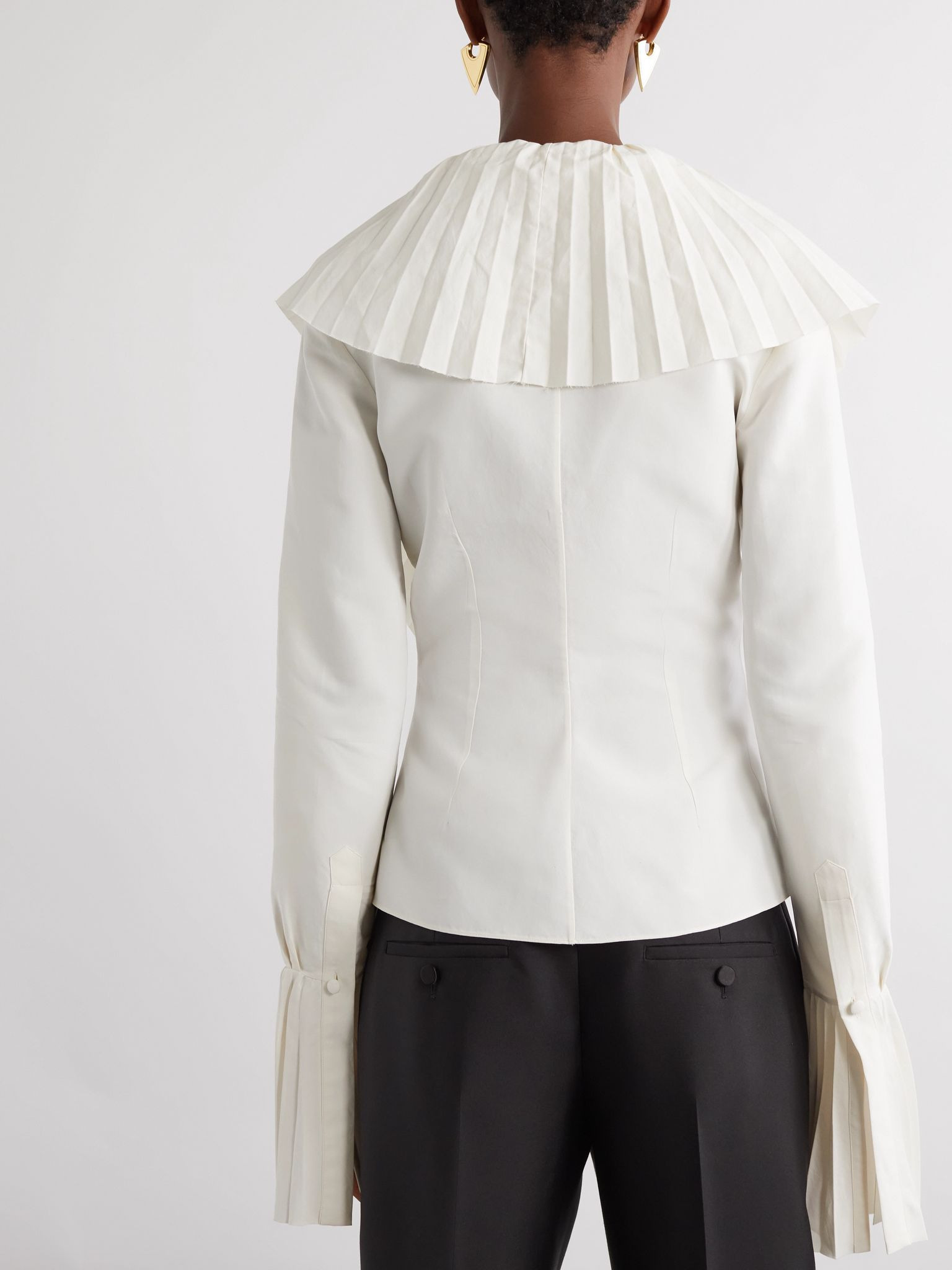 Pleated poplin blouse Ivory - 4
