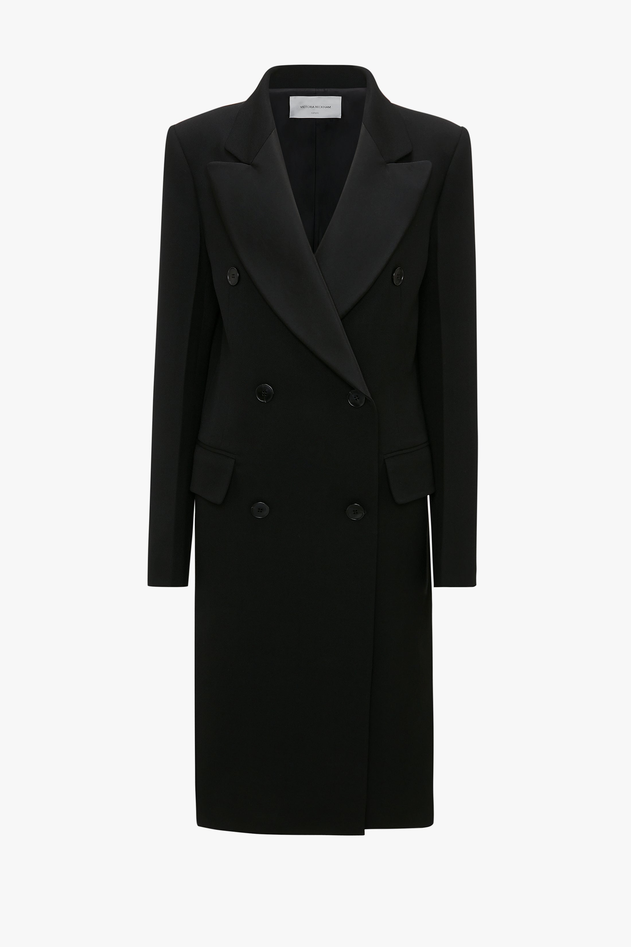 Double Breasted Tuxedo Coat in Black - 1