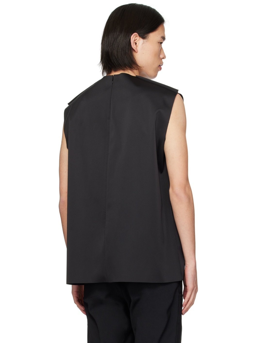 Black Pocket Embossed Tank Top - 3