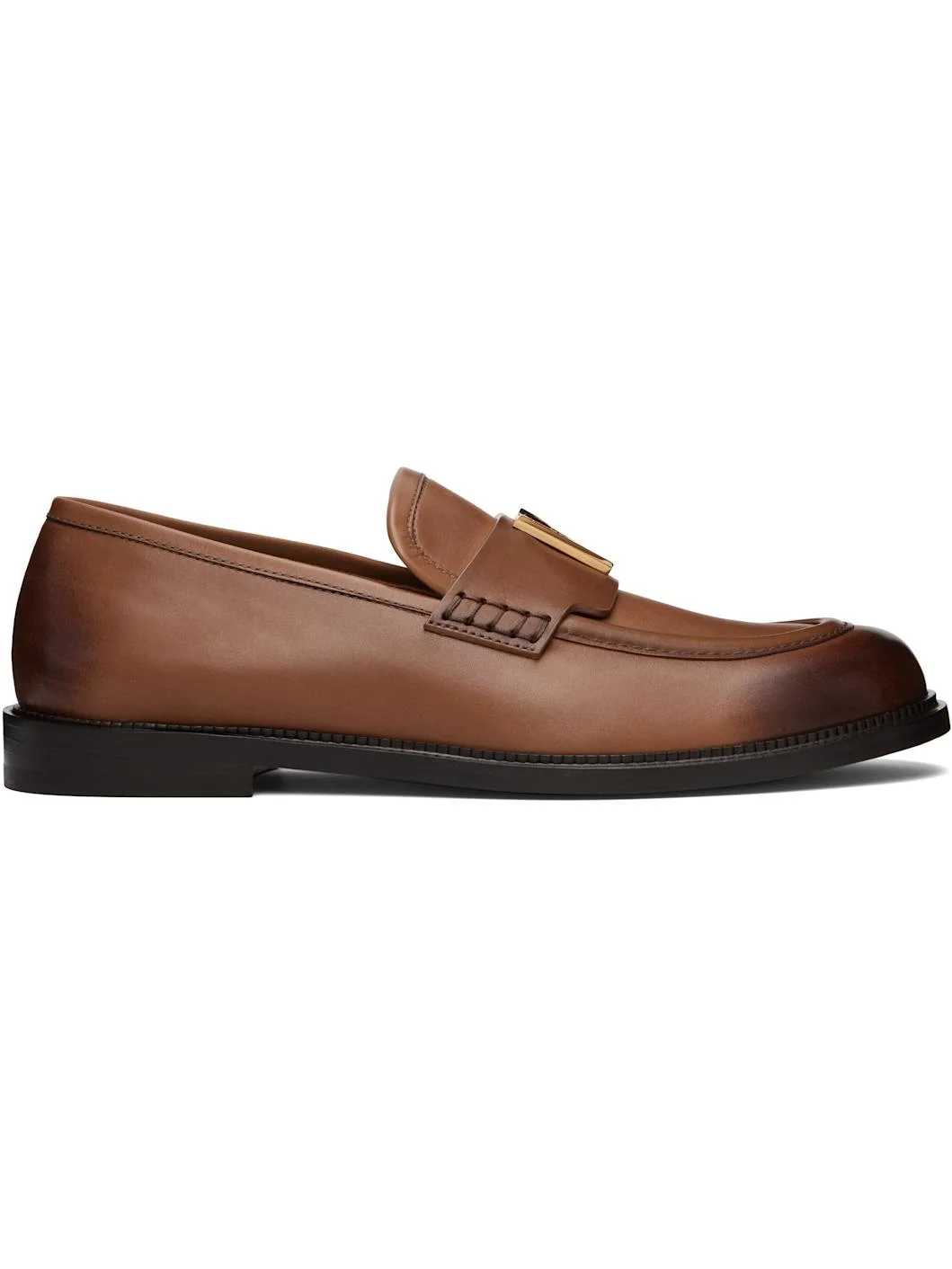 Black 'V' Leather Loafers - 1