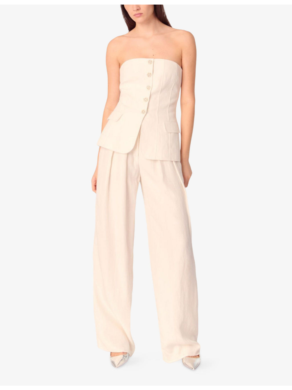 Button-Front Strapless Woven Top - 2