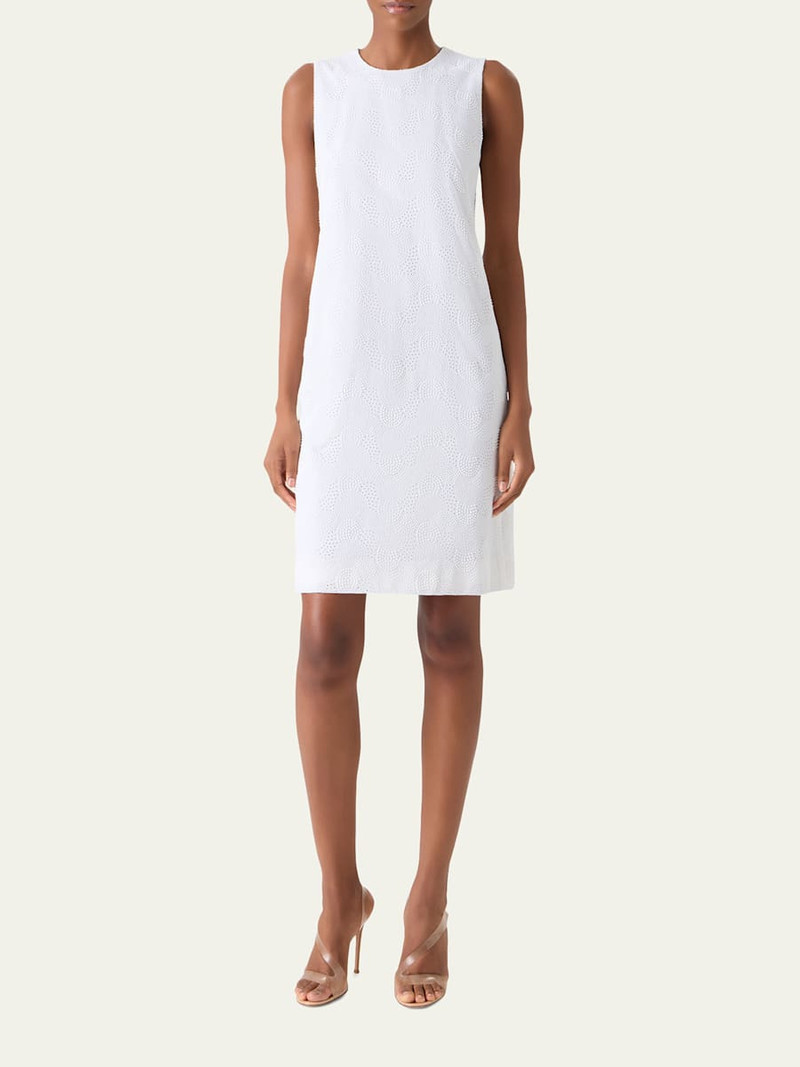 AKRIS Orbit Broderie Anglaise Sleeveless Sheath Dress outlook