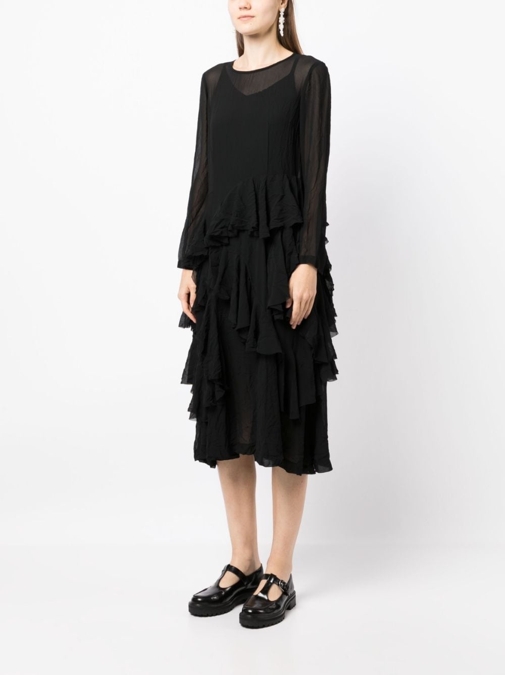 semi-sheer tiered midi dress - 3