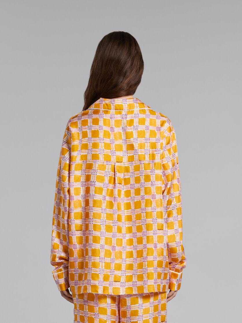 YELLOW SILK TWILL PYJAMA SHIRT WITH CHECK FIELDS PRINT - 3