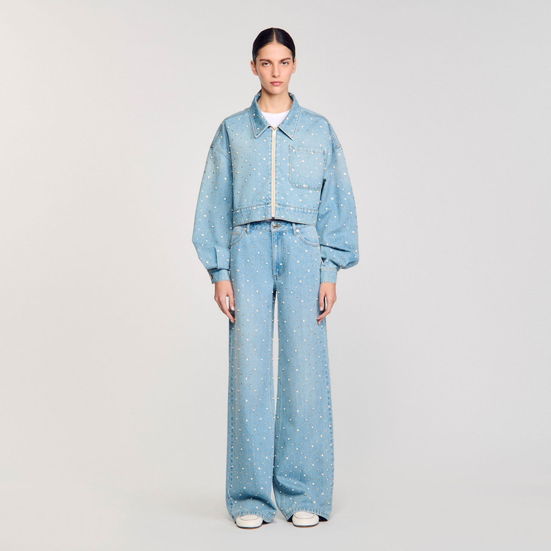 Sandro BEADED AND RHINESTONE DENIM JACKET outlook