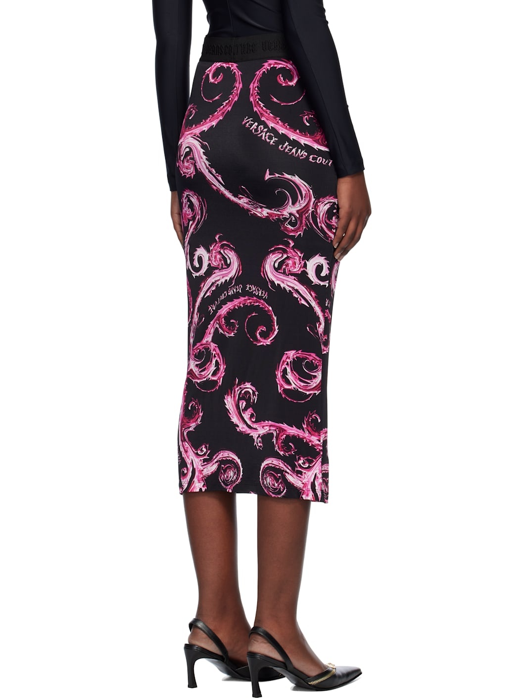 Black & Purple Barocco Midi Skirt - 3